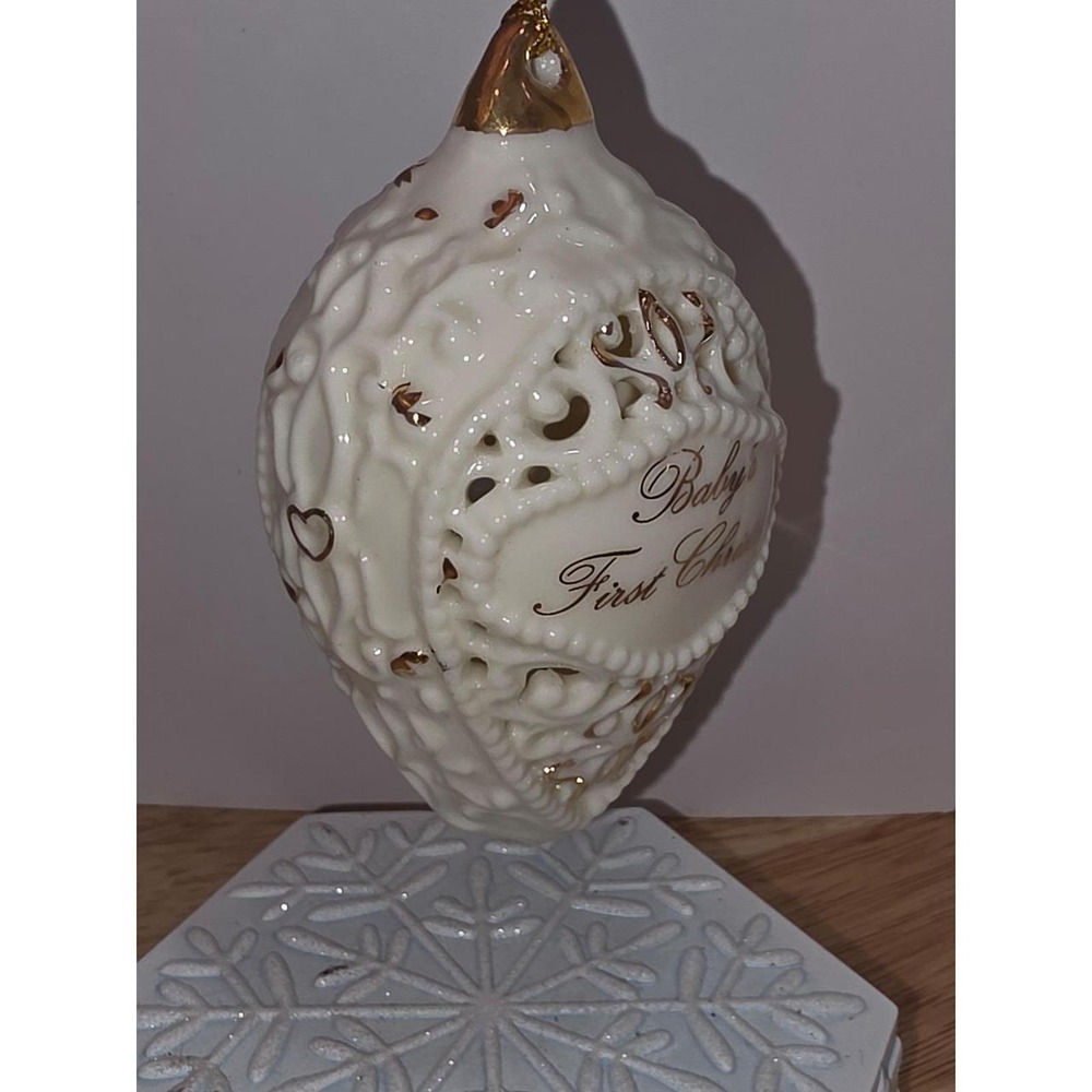 Baby's First Christmas Ornament White Porcelain Gold Accents Lenox - Picture 2 of 3